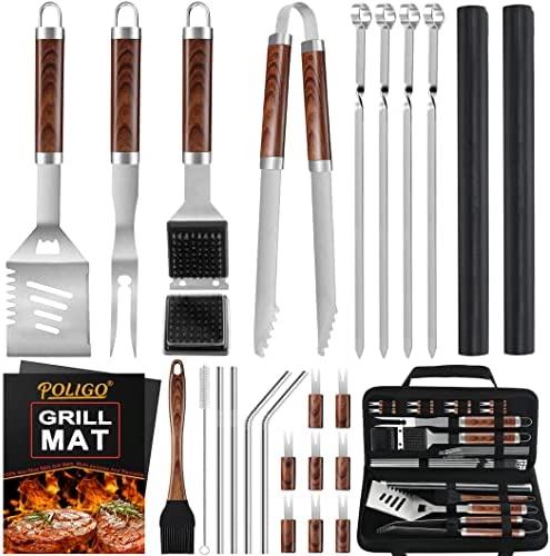 20pcs Heavy Duty BBQ Grill Accessories, Grill Utensils Set, Stainless Steel  BBQ Tools Set For Men & Women Grilling Accessories With Storage Case Bag G